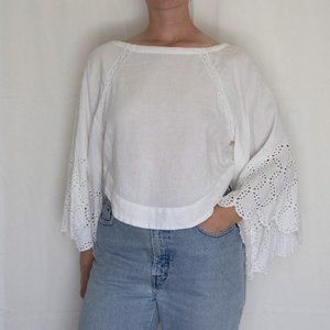 Ecote Urban Outfitters White Flowy Trumpet Long Sleeve Top
